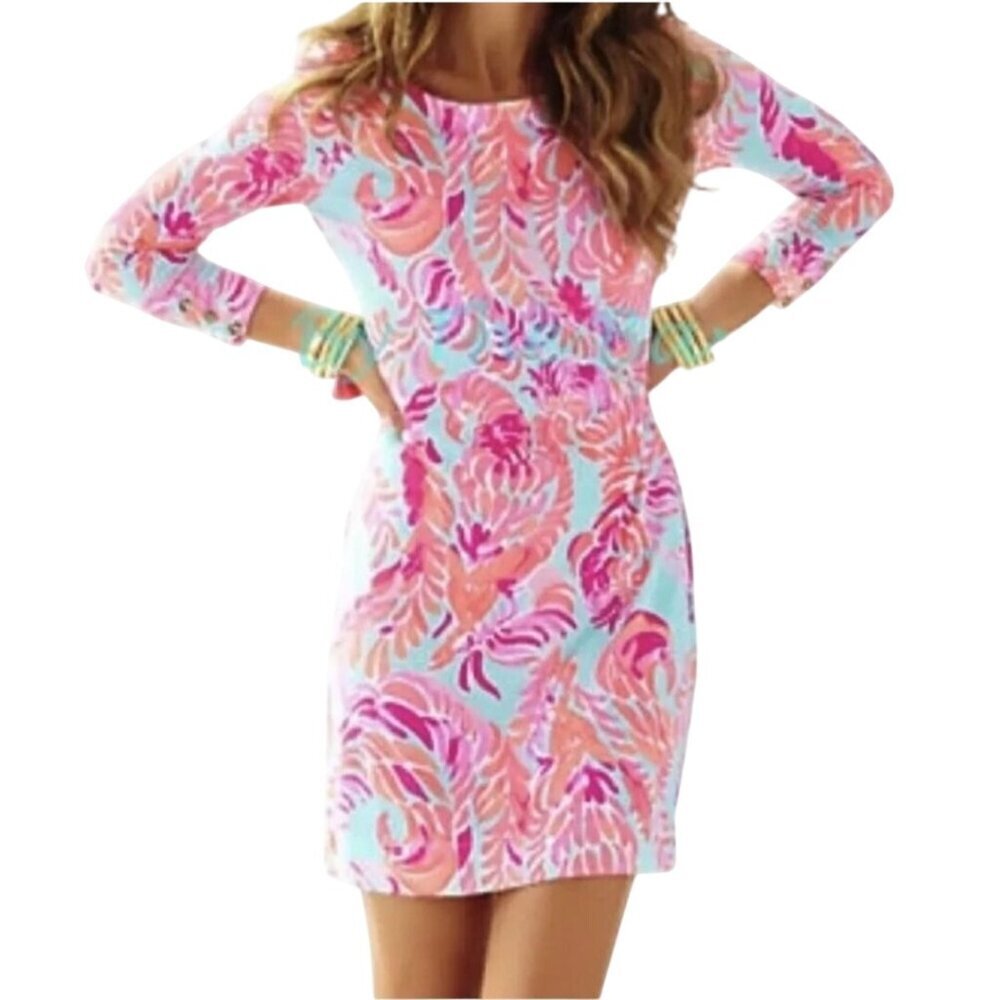 Lilly Pulitzer Sophie Dress UPF 50+ Poolside Blue Love Birds Print Size S